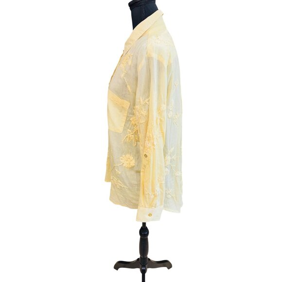 Kyla Seo Butter Yellow Embroidered Handmade 100% Cotton L/S S Button Down Shirt - Picture 5 of 10